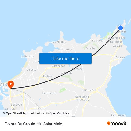 Pointe Du Grouin to Saint Malo map