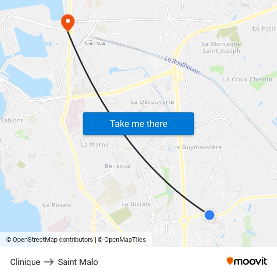 Clinique to Saint Malo map