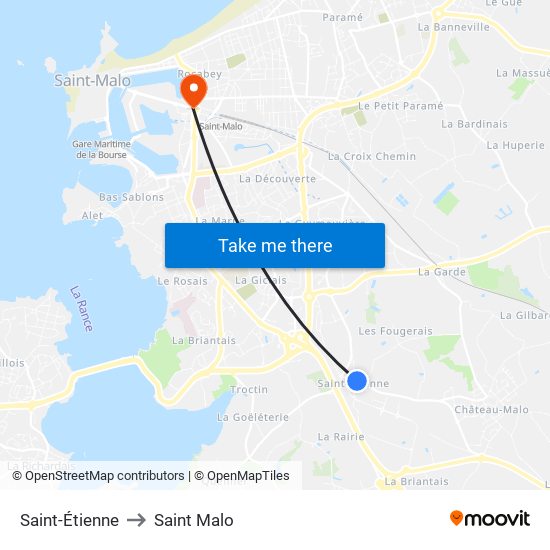 Saint-Étienne to Saint Malo map