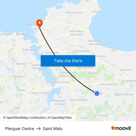 Plerguer Centre to Saint Malo map