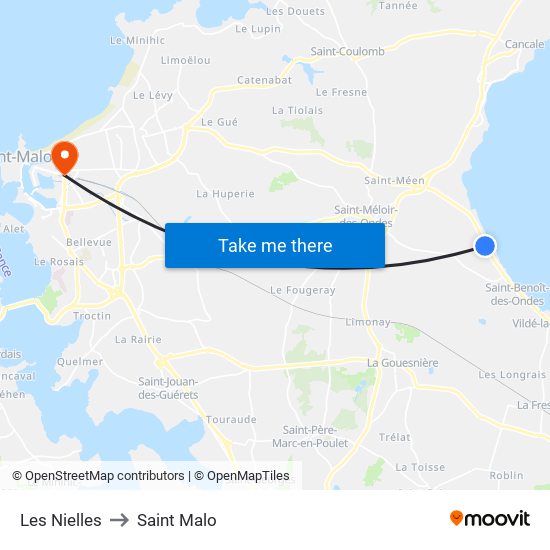 Les Nielles to Saint Malo map