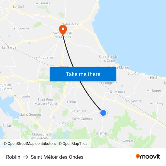 Roblin to Saint Méloir des Ondes map