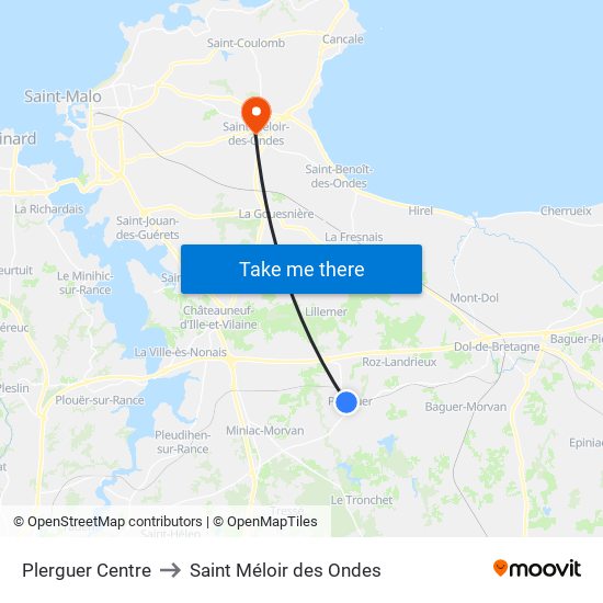 Plerguer Centre to Saint Méloir des Ondes map