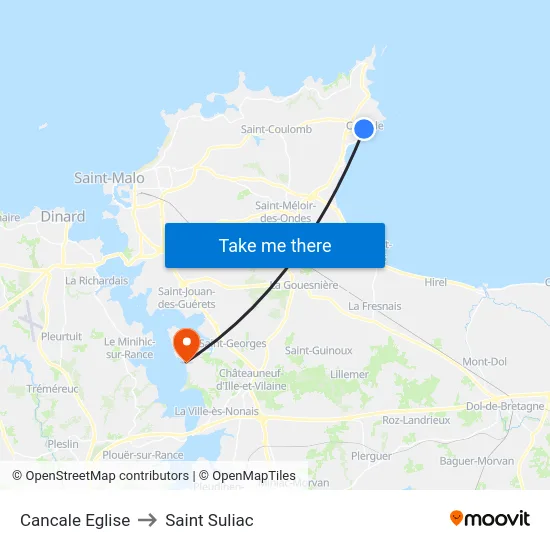 Cancale Eglise to Saint Suliac map