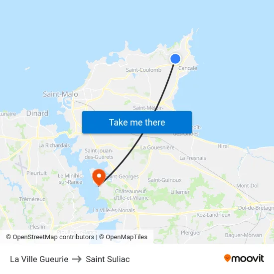 La Ville Gueurie to Saint Suliac map