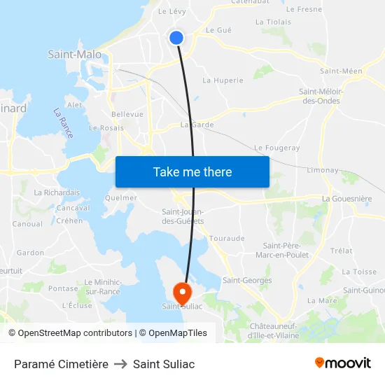 Paramé Cimetière to Saint Suliac map