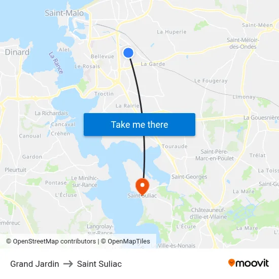 Grand Jardin to Saint Suliac map