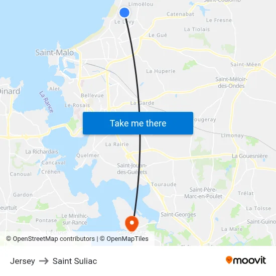 Jersey to Saint Suliac map