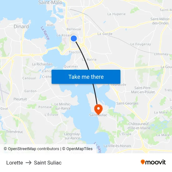 Lorette to Saint Suliac map