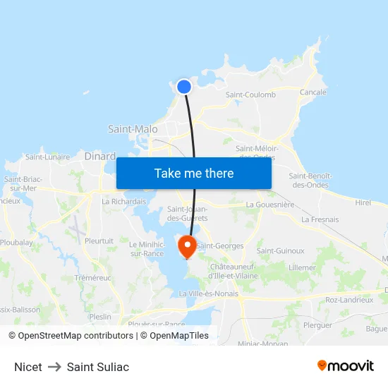 Nicet to Saint Suliac map