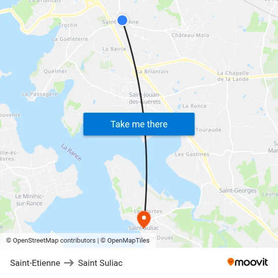 Saint-Etienne to Saint Suliac map