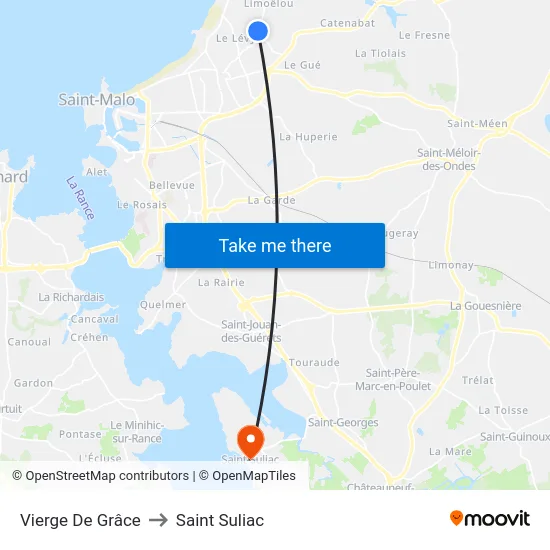Vierge De Grâce to Saint Suliac map