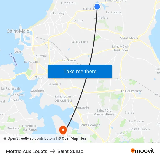 Mettrie Aux Louets to Saint Suliac map