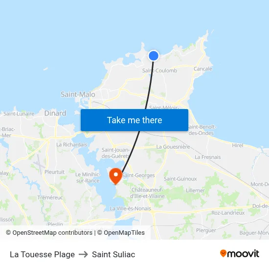 La Touesse Plage to Saint Suliac map