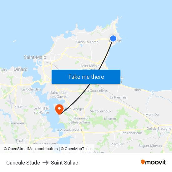 Cancale Stade to Saint Suliac map