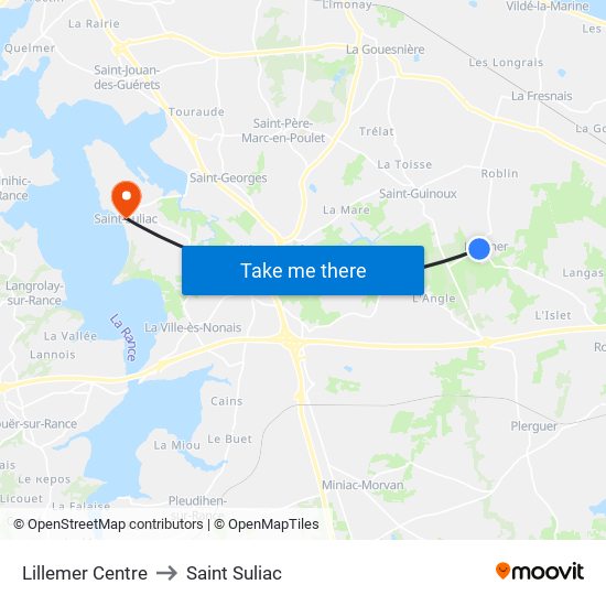 Lillemer Centre to Saint Suliac map