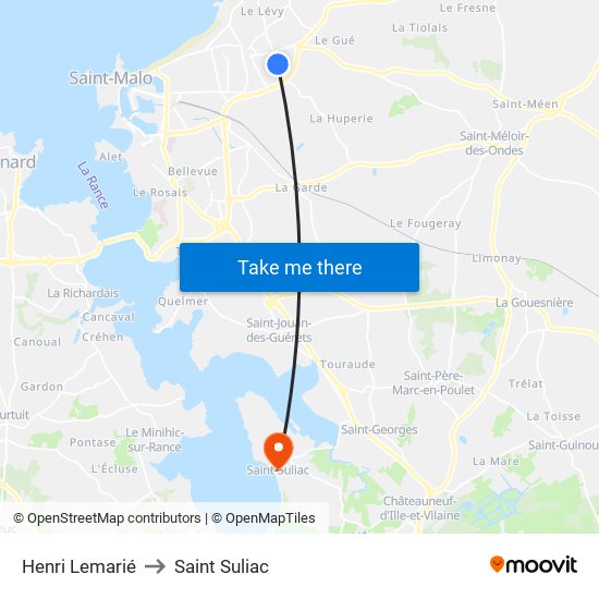Henri Lemarié to Saint Suliac map