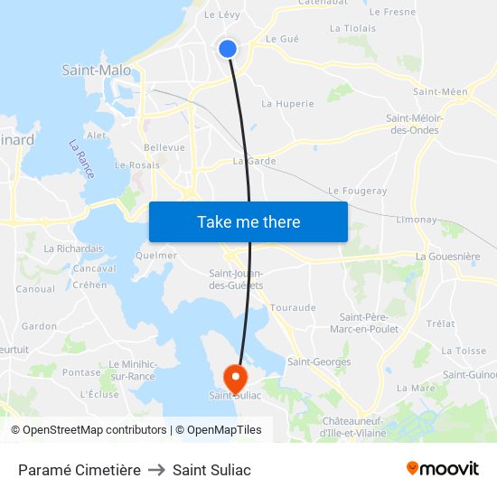 Paramé Cimetière to Saint Suliac map
