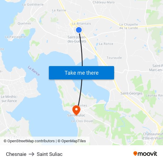 Chesnaie to Saint Suliac map