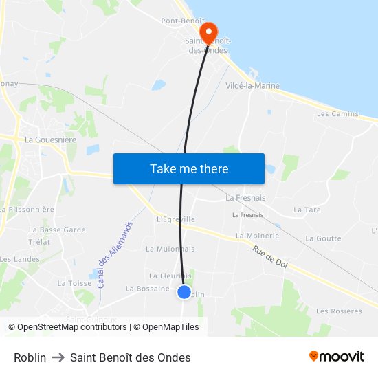 Roblin to Saint Benoît des Ondes map
