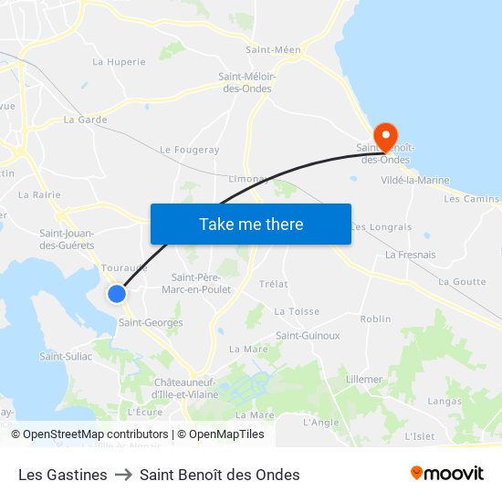Les Gastines to Saint Benoît des Ondes map
