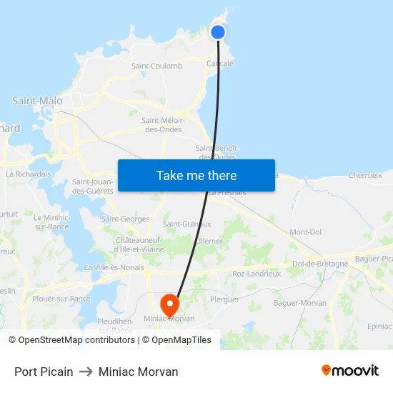 Port Picain to Miniac Morvan map