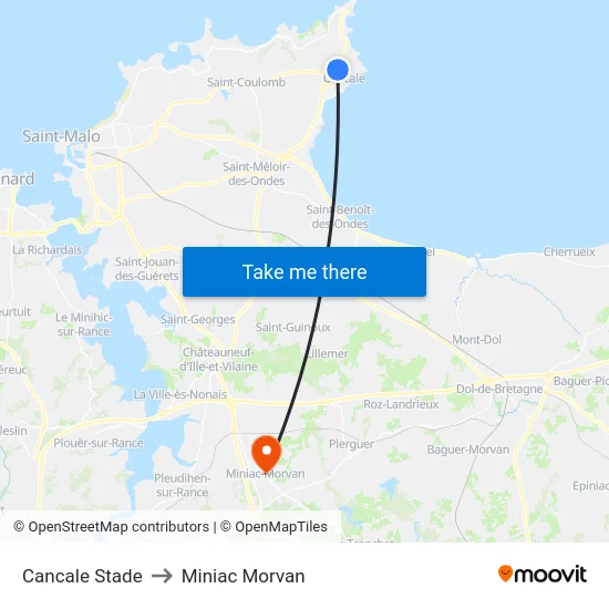 Cancale Stade to Miniac Morvan map