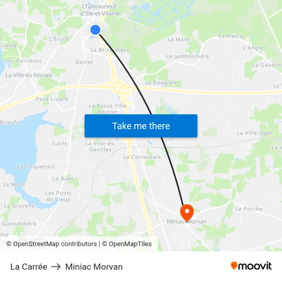 La Carrée to Miniac Morvan map