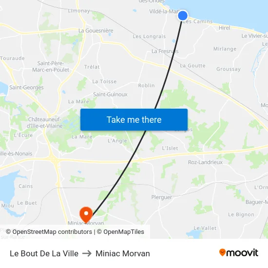 Le Bout De La Ville to Miniac Morvan map