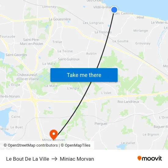Le Bout De La Ville to Miniac Morvan map