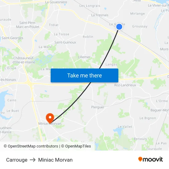 Carrouge to Miniac Morvan map