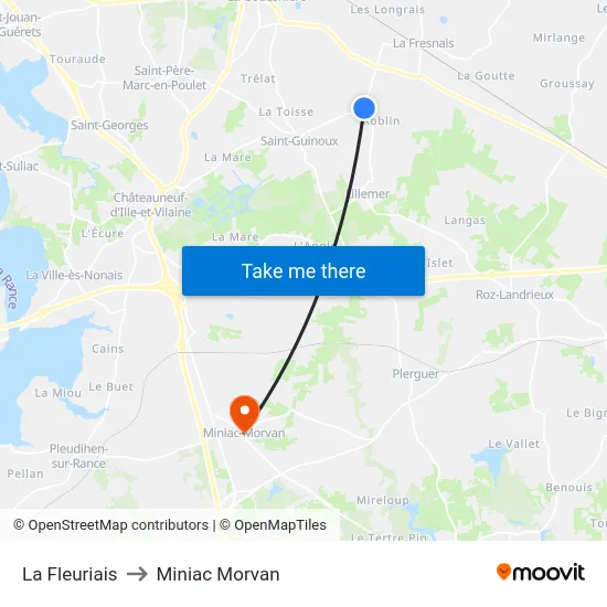 La Fleuriais to Miniac Morvan map