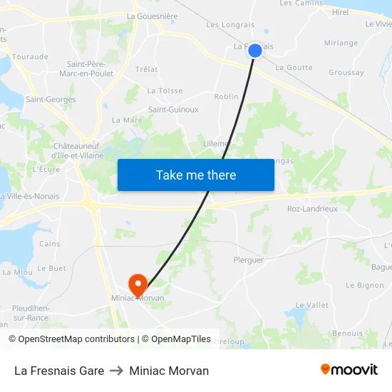 La Fresnais Gare to Miniac Morvan map