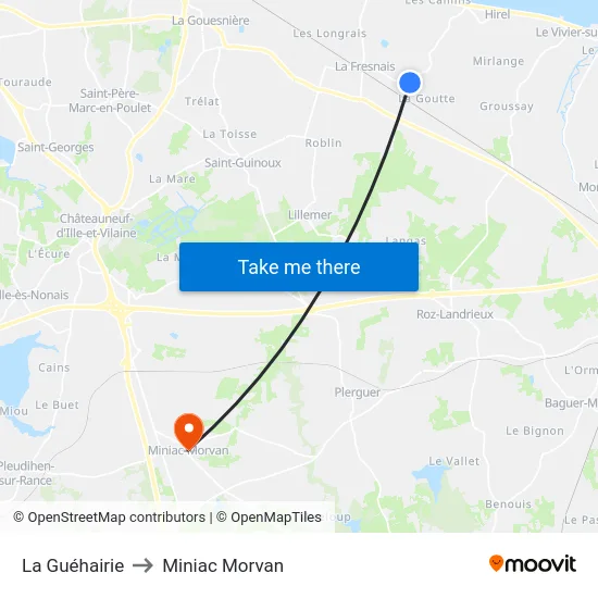 La Guéhairie to Miniac Morvan map