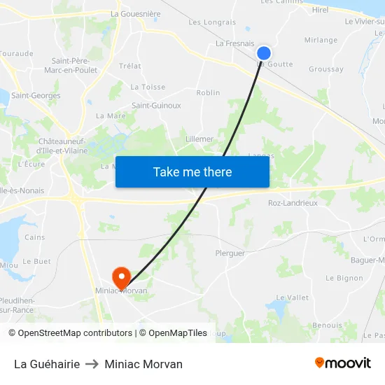 La Guéhairie to Miniac Morvan map