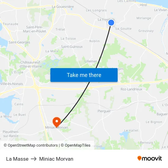 La Masse to Miniac Morvan map