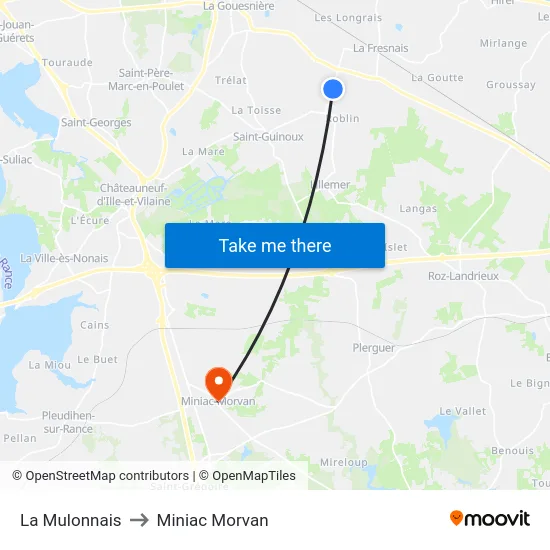 La Mulonnais to Miniac Morvan map