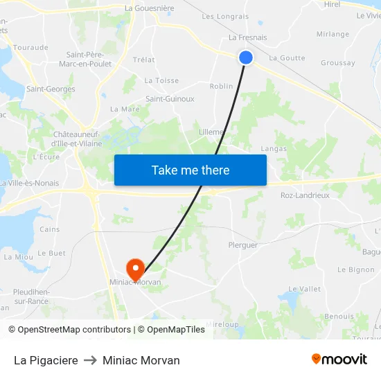 La Pigaciere to Miniac Morvan map