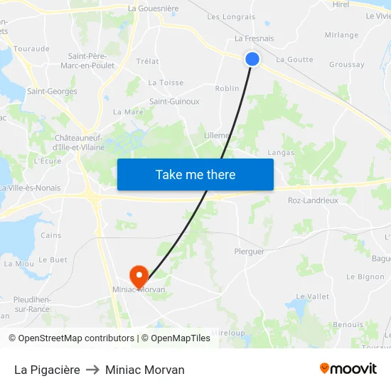 La Pigacière to Miniac Morvan map