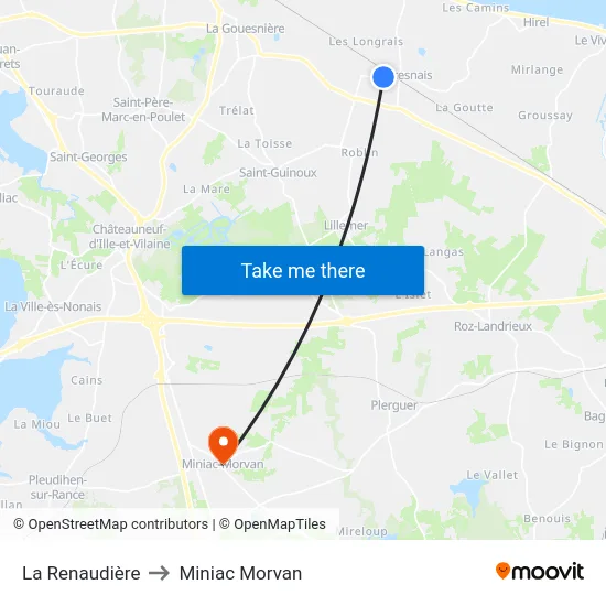 La Renaudière to Miniac Morvan map