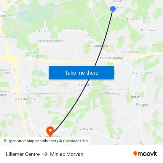 Lillemer Centre to Miniac Morvan map