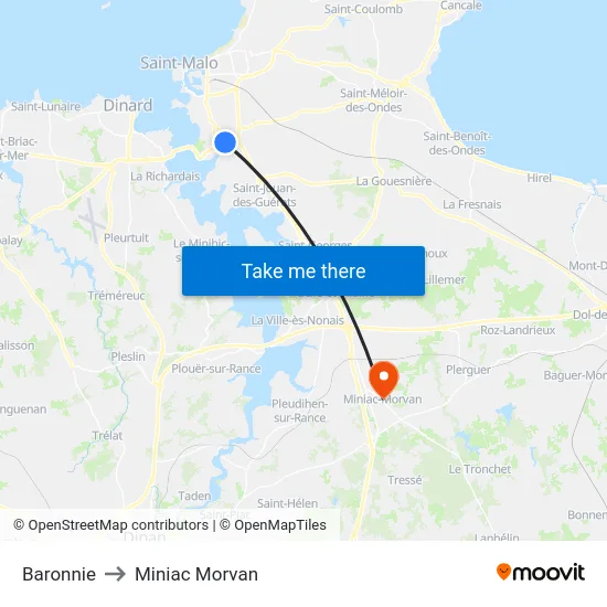 Baronnie to Miniac Morvan map
