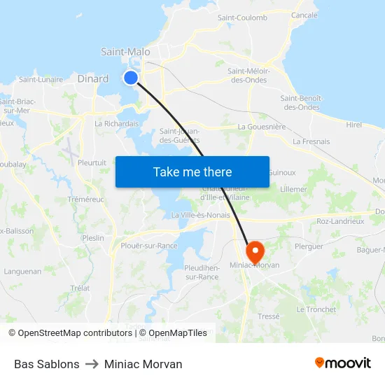 Bas Sablons to Miniac Morvan map