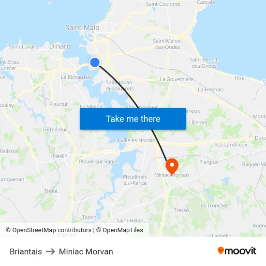 Briantais to Miniac Morvan map