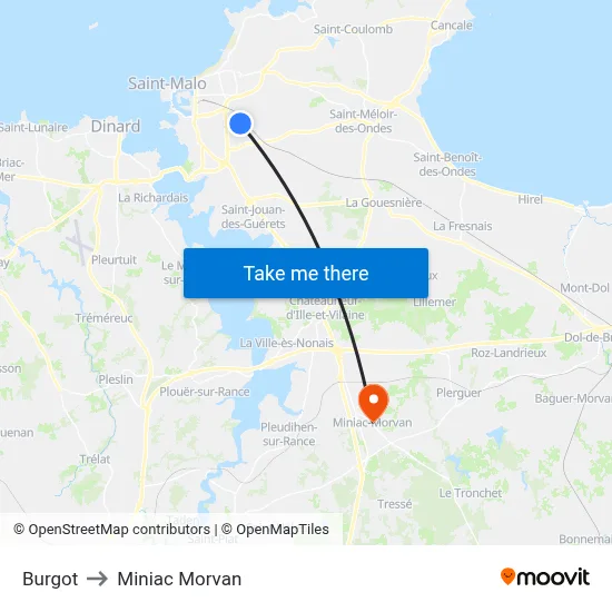 Burgot to Miniac Morvan map
