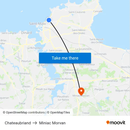 Chateaubriand to Miniac Morvan map