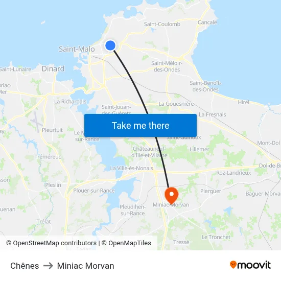 Chênes to Miniac Morvan map