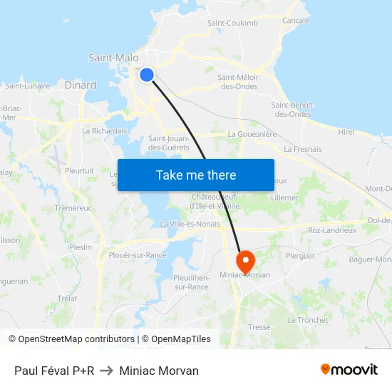 Paul Féval P+R to Miniac Morvan map