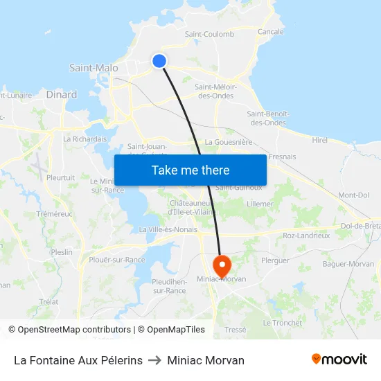 La Fontaine Aux Pélerins to Miniac Morvan map