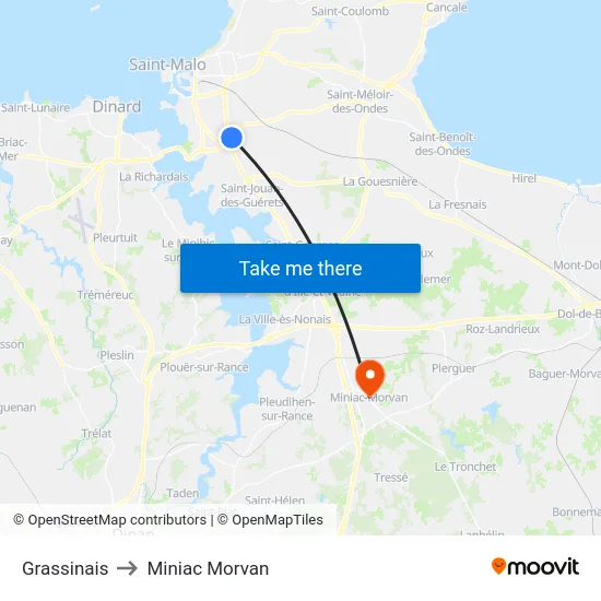 Grassinais to Miniac Morvan map